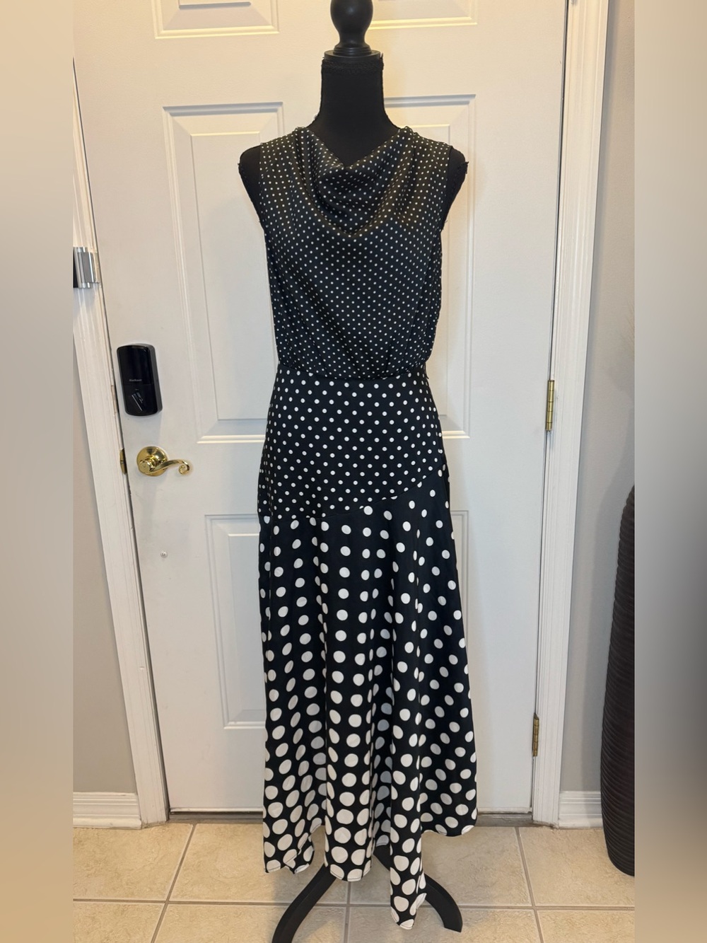 Banana Republic Black and White Polka Dot Cowl Neck Maxi Dress